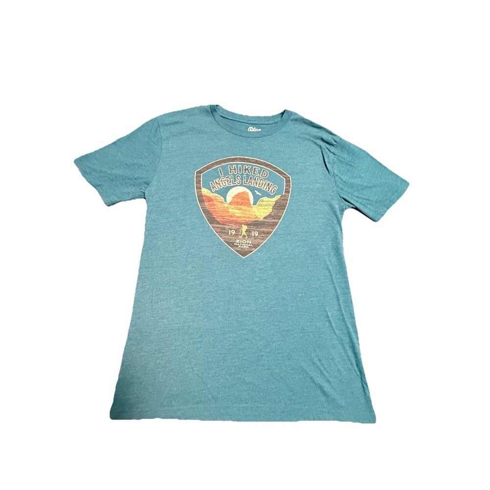 I Hiked Angels Landing Zion‎ National Park T-Shirt  Teal Two Sided  Size M